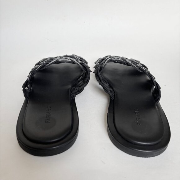 Farm Rio Leather Black Sandals Slides Knotted Braided Slip on Flat Woven 9 40 - Picture 5 of 8